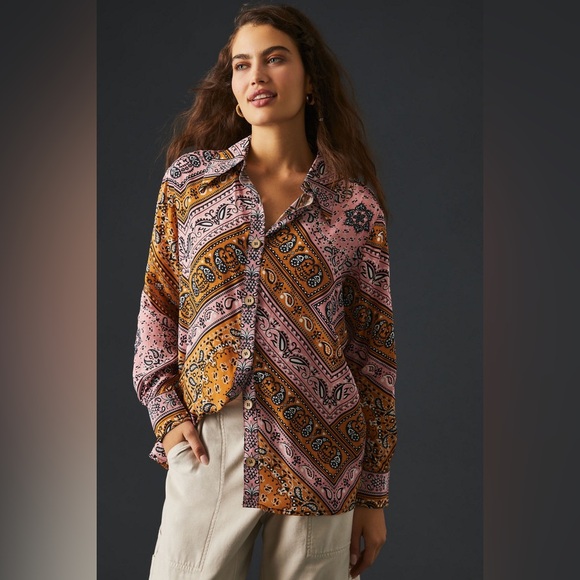 Farm Rio Anthropologie Classic Buttondown Shirt Size Medium - Picture 3 of 6